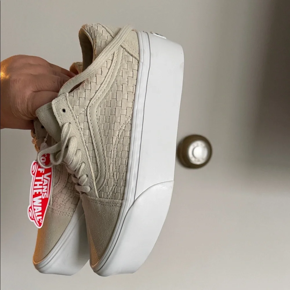 Vans Women's Textured Cream Platform Sneakers - Picture 5 of 7